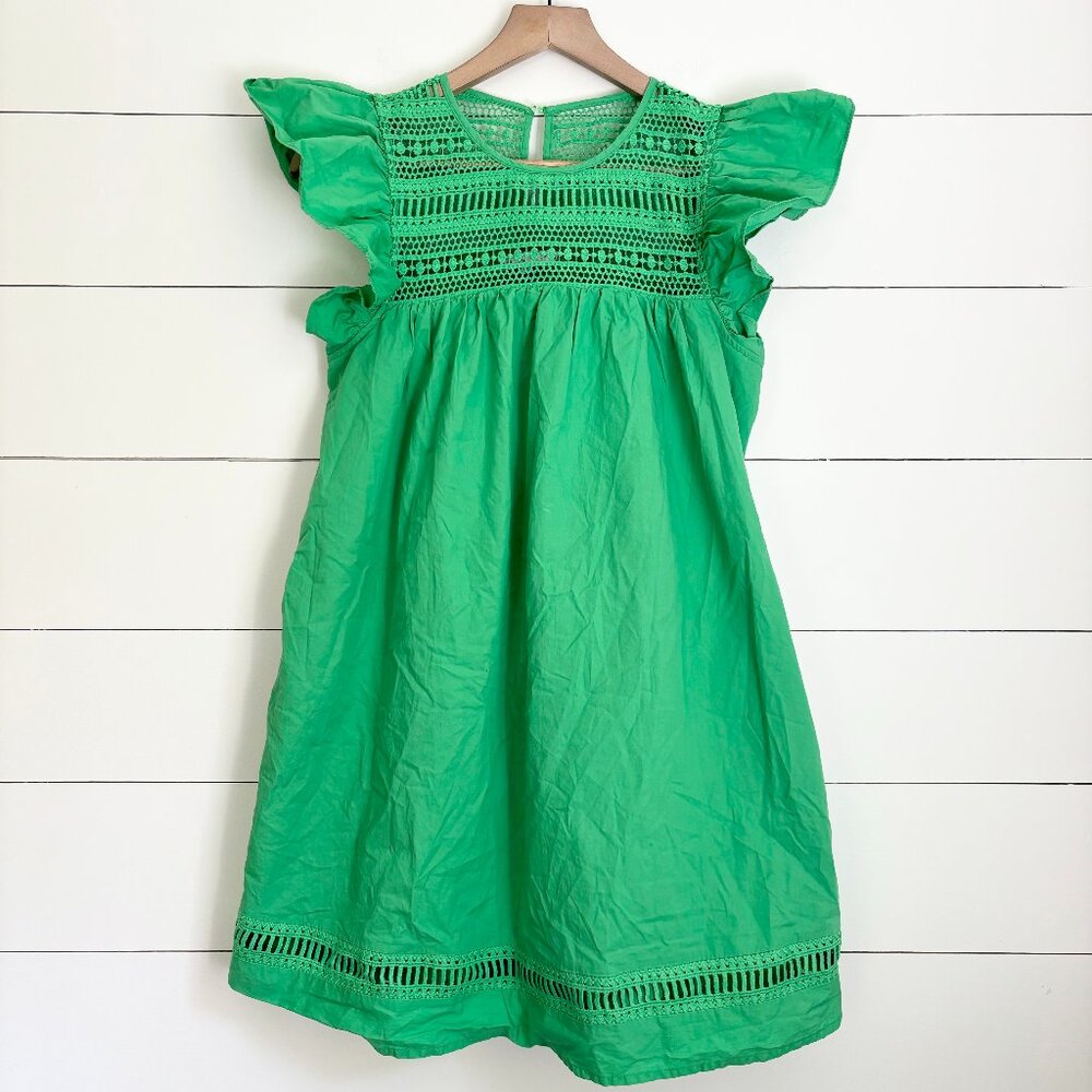English Factory green dress with lace top front and ruffle sleeves